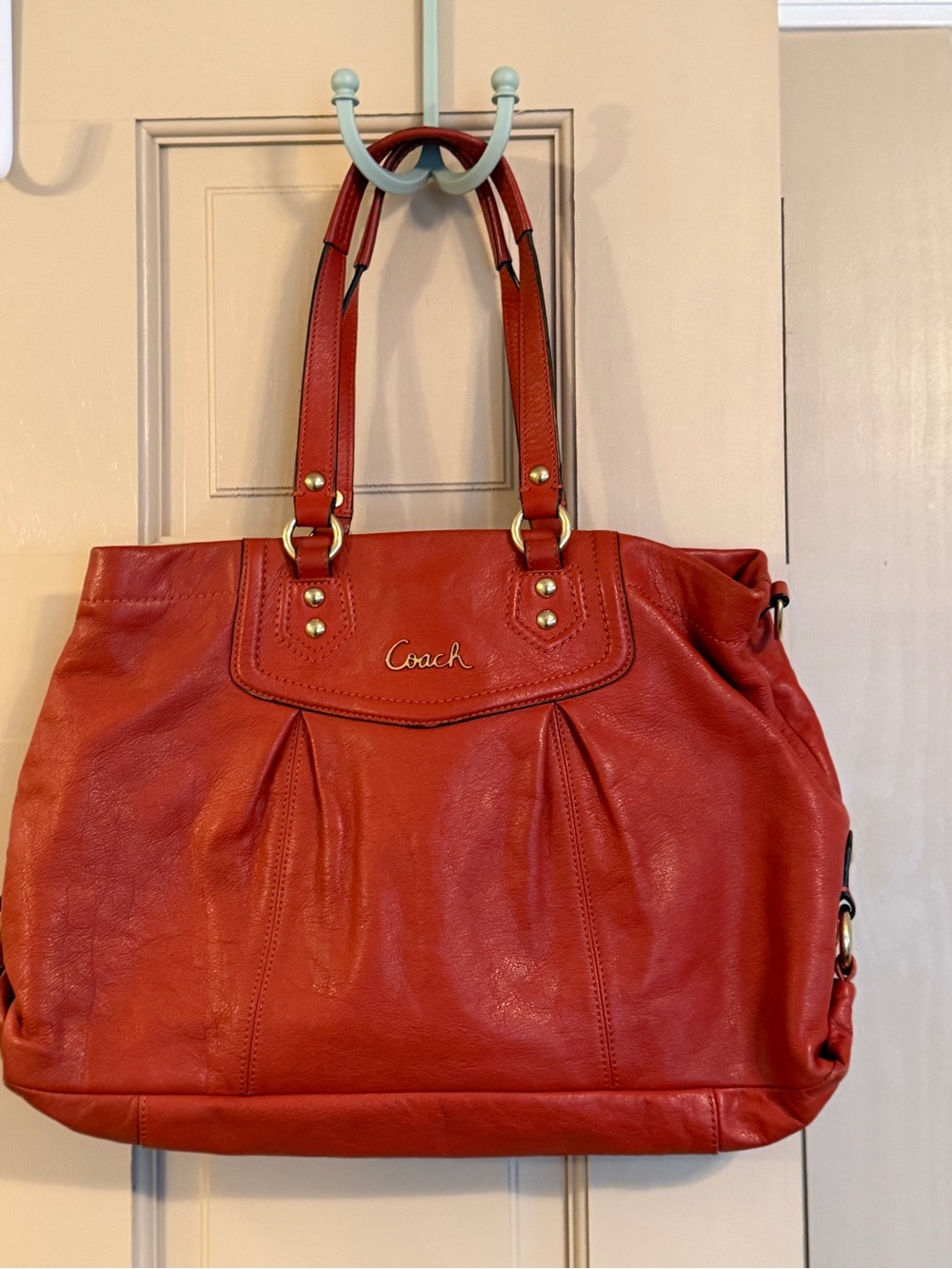 Coach Red Leather Tote with Gold Hardware - Picture 2 of 13